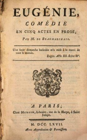 Eugénie : comédie en cinq actes en prose
