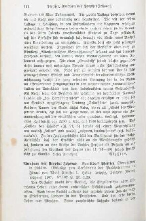 614-615 [Rezension] Pfeiffer, Adolf, Abraham, der Prophet Jehovas