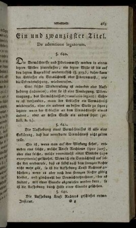 Ein und zwanzigster Titel. De ademtione legatorum.