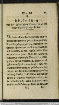 III. Abtheilung von der öffentlichen Verwaltung der Provinzialangelegenheiten