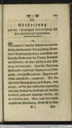 III. Abtheilung von der öffentlichen Verwaltung der Provinzialangelegenheiten