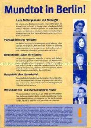 Illustriertes Fluglatt für die Verankerung von Volksentscheiden in der Verfassung