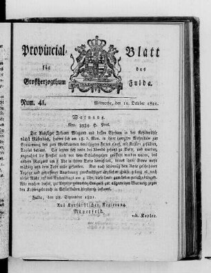 Num. 41, Ausgabe vom 10. Oktober 1821