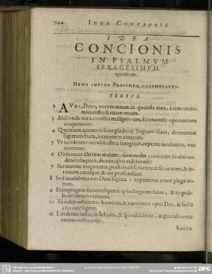 Idea Concionis In Psalmum Sexagesimum quartum