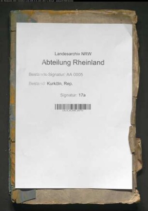 Verzeichnis des kurkölnischen Archivs