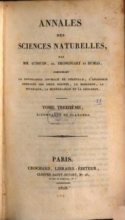 Annales des sciences naturelles. 13, 13. 1828