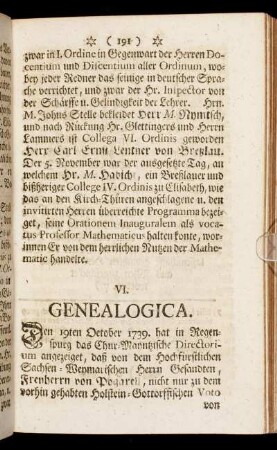 VI. Genealogica.