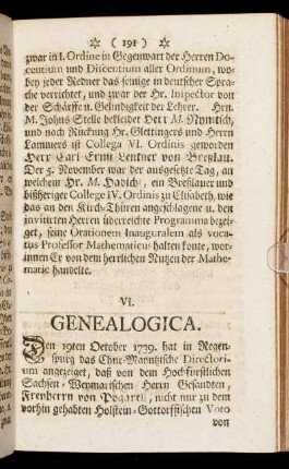 VI. Genealogica.