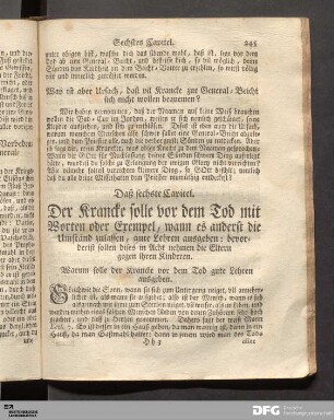 Daß sechste Capitel. Der Krancke solle vor dem Tod mit Worten oder Exempel... gute Lehren ausgeben...