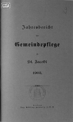 1903: Jahresbericht der Gemeindepflege zu St. Jakobi