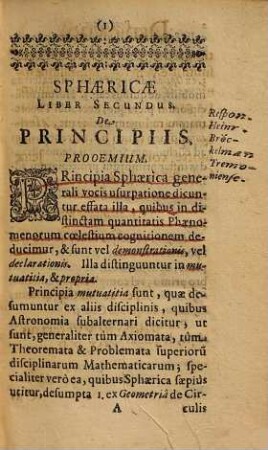Sphaericae methodo Euclidea conscriptae. 2. De principiis. - 1657. - 145 S.