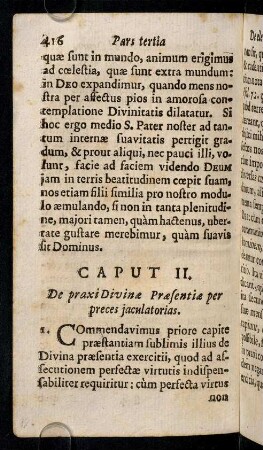 416-449, Caput II. De praxi Divinae Praesentiae per preces jaculatorias.