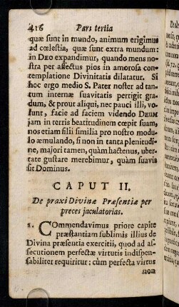 416-449, Caput II. De praxi Divinae Praesentiae per preces jaculatorias.