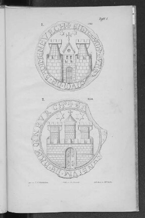 Tafel I. 1. 1241 2. 1254. : gez. v. C. F. Gaedechens. lith. v. A. Arends. Lith. Inst. v. Ch. Fuchs.