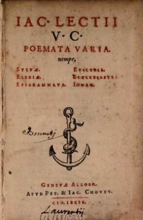 Poemata varia : nempe, sylvae, elegiae, epigrammata, epicedia, ecclesiastes, Jonah