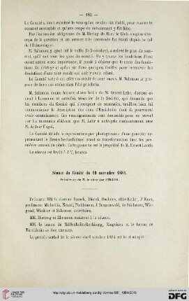 Séance du Comité du 10 novembre 1884