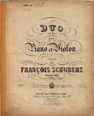 Duo : (en La) ; pour piano et violon ; oeuv. 162