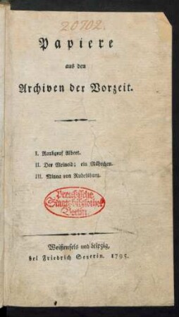 [1]: Papiere aus den Archiven der Vorzeit