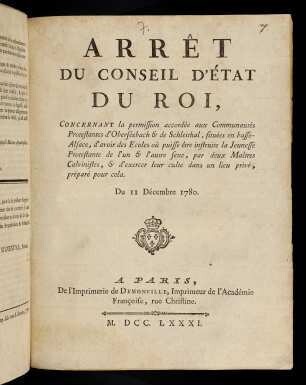 1-13, Arret Du Conseil D´État Du Roi