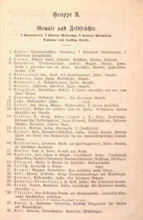 Gruppe B. Gemüse und Feldfrüchte.