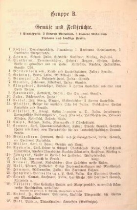 Gruppe B. Gemüse und Feldfrüchte.