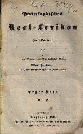 Philosophisches Real-Lexikon : in 4 Bänden, 1. A - E