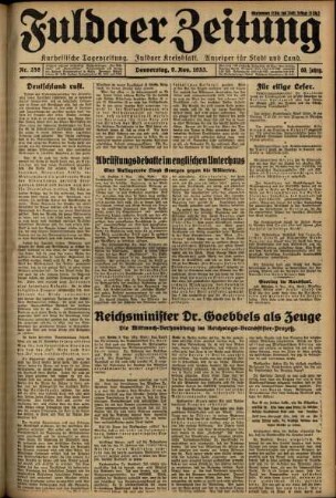 Erste Ausgabe vom Donnerstag, den 09. November 1933.