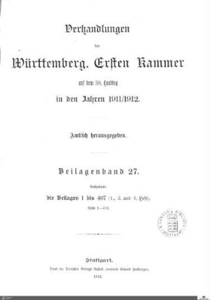 2,32: Landtag Württemberg - Kammer 1, Beilagen 1911-1912