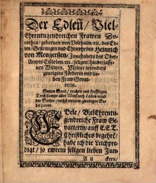 Christliche Leichpredigt bey dem Leichbegängniß ... Heinrichs von Mengerßen