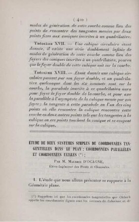 Étude de deux systèmes simples de coordonnées tangentielles dans le plan: coordonnées parallèles et coordonnées axiales.