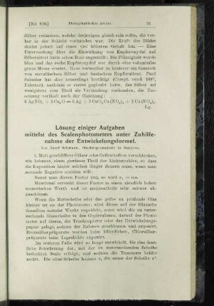 Lösung einiger Aufgaben mittelst des Scalenphotometers unter Zuhilfenahme der Entwickelungsformel