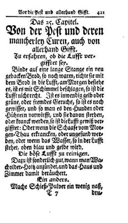Das 25. Capitel. Von der Pest und deren mancherley Curen, auch von allerhand Gifft.