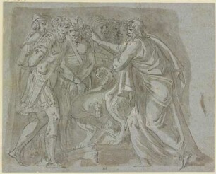 Gefangene werden von einem Feldherrn begnadigt, nach der Fassadenmalerei am Palazzo Milesi in Rom