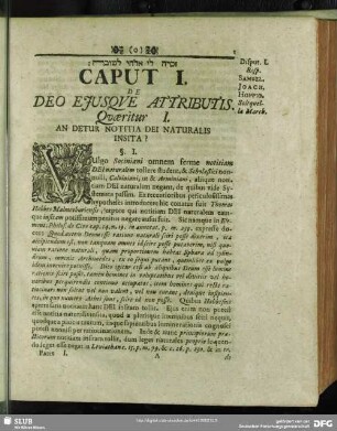Caput I. De Deo Ejusque Attributis