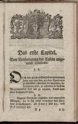Das erste Kapitel. Von Verfertigung der Tafeln ungerader Quadrate.