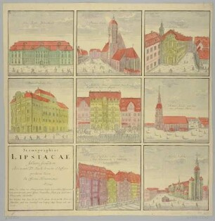 Bilderbogen mit acht Ansichten wichtiger Gebäude in Leipzig und einem Titelblatt, Blatt 2
