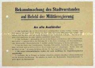 Bekanntmachung des Stadtvorstandes auf Befehl der Amerikanischen Militärregierung zur Repatriierung von Displaced Persons