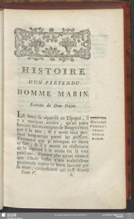 Histoire D'Un Prétendu Homme Marin. Extrait de Dom Feijoo