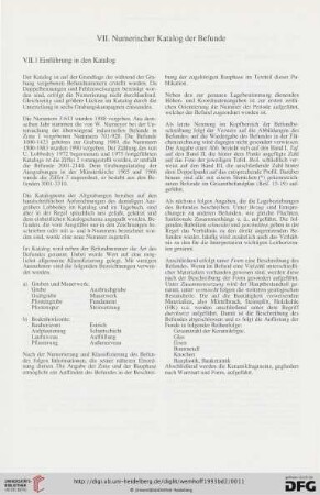 VII. Numerischer Katalog der Befunde