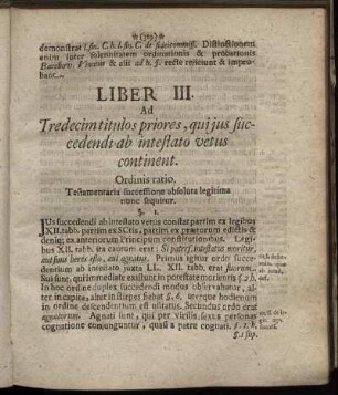Ad Tredecim titulos priores, quijus succedendi ab intestato vetus continent.