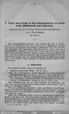 Ueber neue Funde in den Phosphatlagern von Helmstedt, Büddenstedt und Schleweke