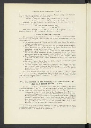 VII. Uteschied in der Wirkung der Umschnürung bei vollen und hohlen Säulen.