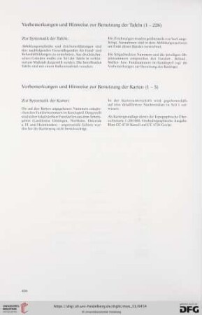 Vorbemerkungen und Hinweise zur Benutzung der Tafeln (1 - 226)/ Vorbemerkungen und Hinweise zur Benutzung der Karten (1 - 5)