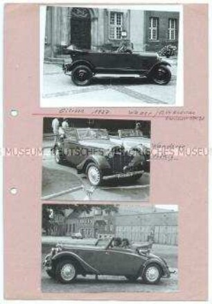 Bild-Dokumentation aus 38 Tafeln mit aufgeklebten Fotos von historischen Fahrzeugen (Recherche-Material für DEFA-Filme)