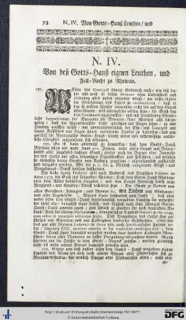 Nr. IV. Von deß Gotts-Hauß eignen Leuthen, und Fall-Recht zu Rheinau.