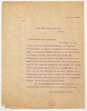 Brief an Eugen d' Albert : 20.01.1922