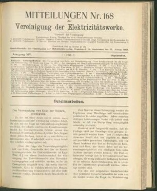 Mitteilung Nr. 168. Jg. 14, September 1915