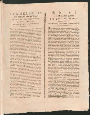 Délibération Du Corps Municipal De La Ville De Strasbourg : Du 3 Juillet 1792, l'an IV de la liberté ; Concernant la vuidange des fosses d'aisance