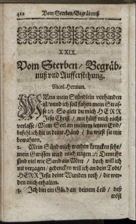 XXIX. Vom Sterben/ Begräbnuß und Aufferstehung.