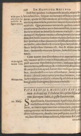 Vita Brevis S. Martiani Ravennatis Archiepiscopi ...